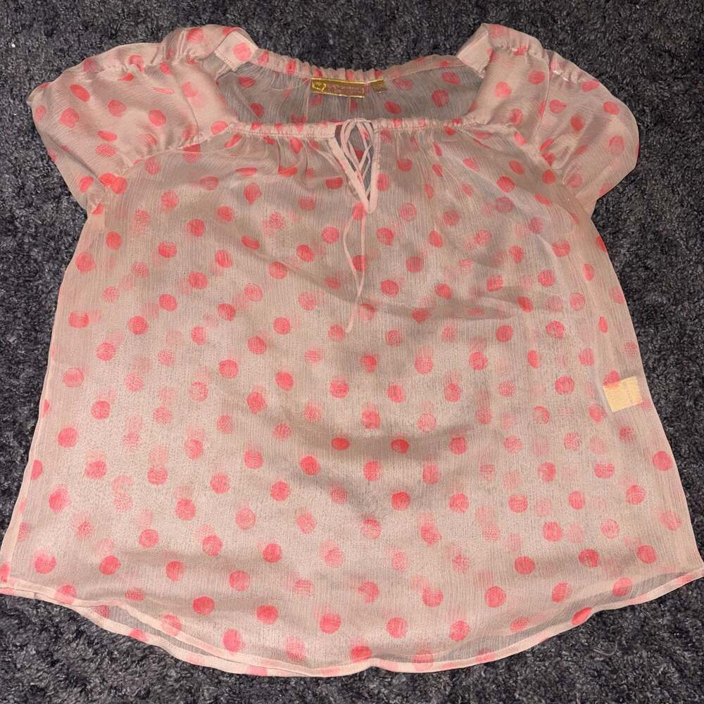 Princess Vera Wang Chiffon Polka Dot Tie Neck Short Sleeve Blouse